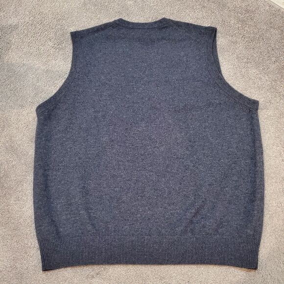 LL Bean sweater Mens Large Blue Vest Wool V Neck Lambswool - Picture 3 of 7
